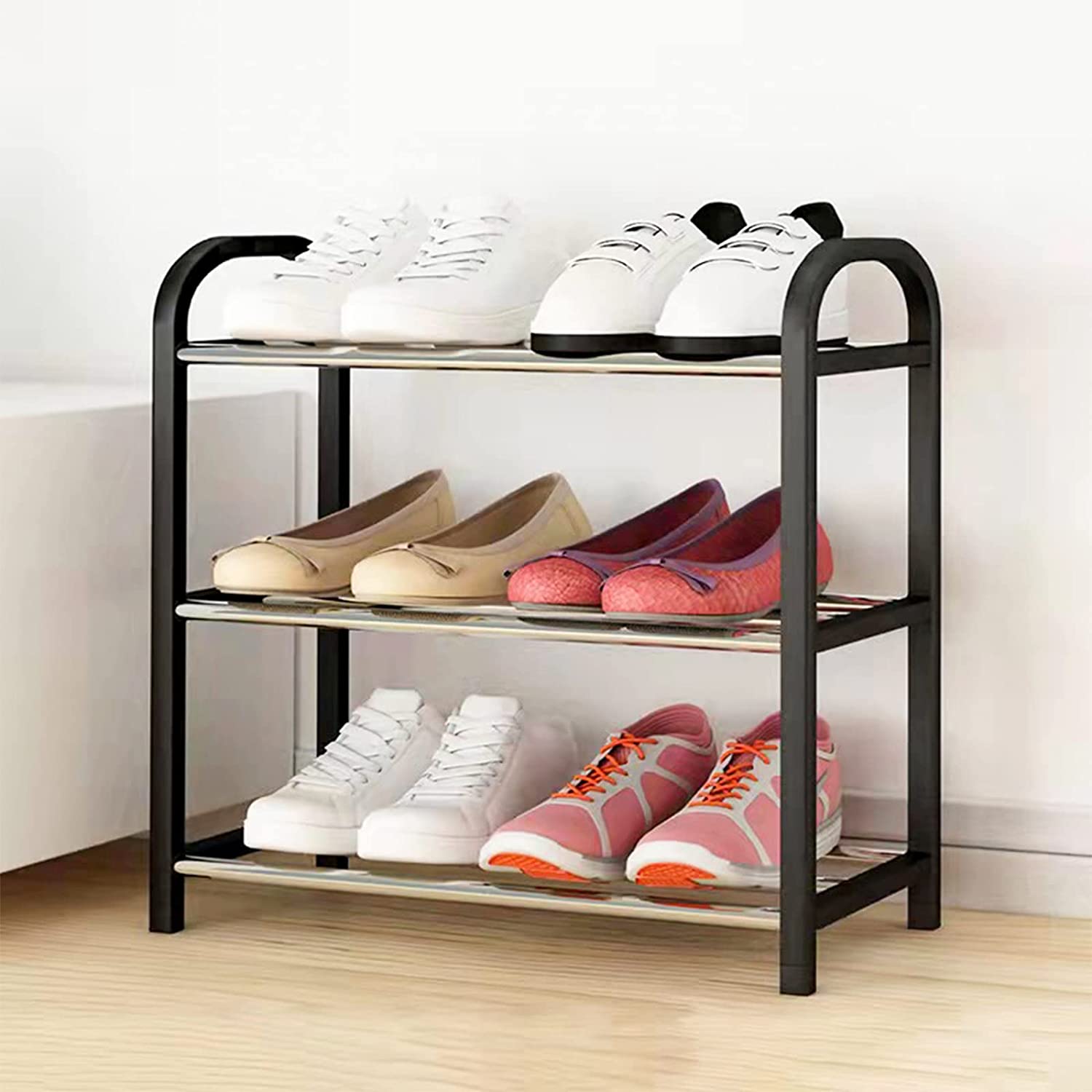3Tier Narrow Shoe Rack Storage Stackable Sturdy Metal Standing